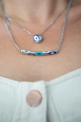 BEYAZ MİNELİ NAZAR BORU KOLYE