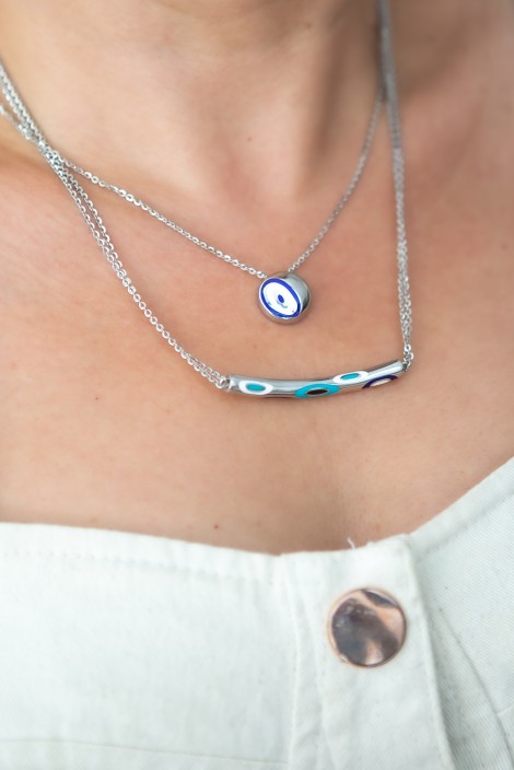 BEYAZ YUVARLAK MİNELİ NAZAR KOLYE