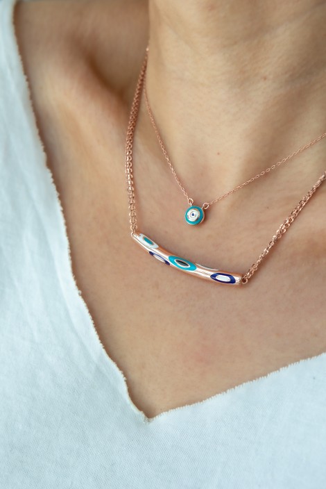 MİNELİ NAZAR BORU KOLYE (ROSE)