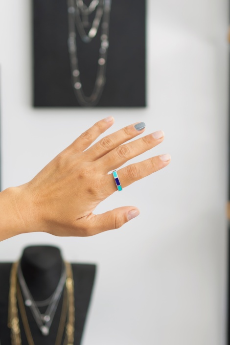 TURKUAZ LACİVERT MİNELİ YÜZÜK